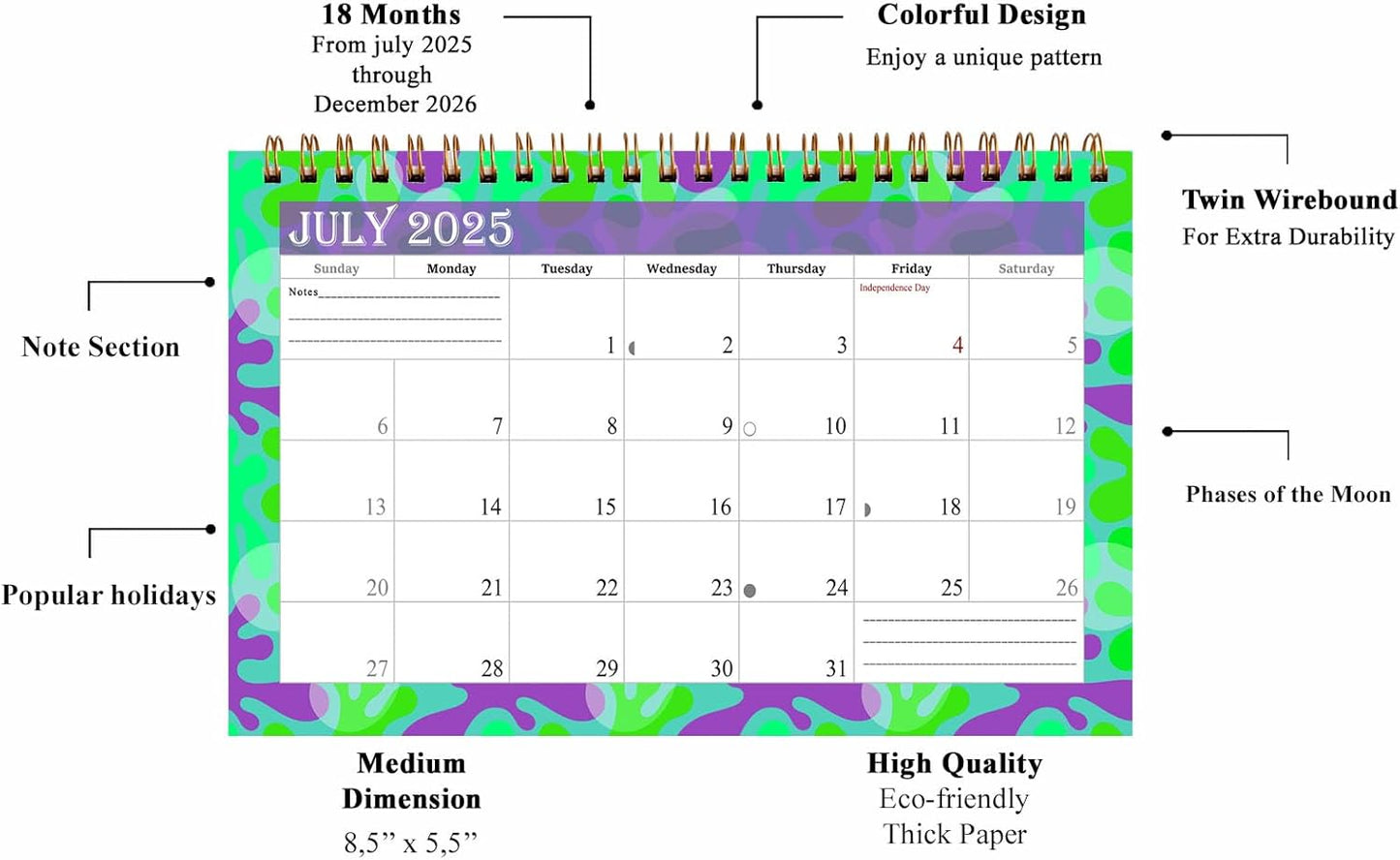 2025-2026 18 Months Standing Flip Desk Calendar Desktop Planner with To-Do List & Notes 03