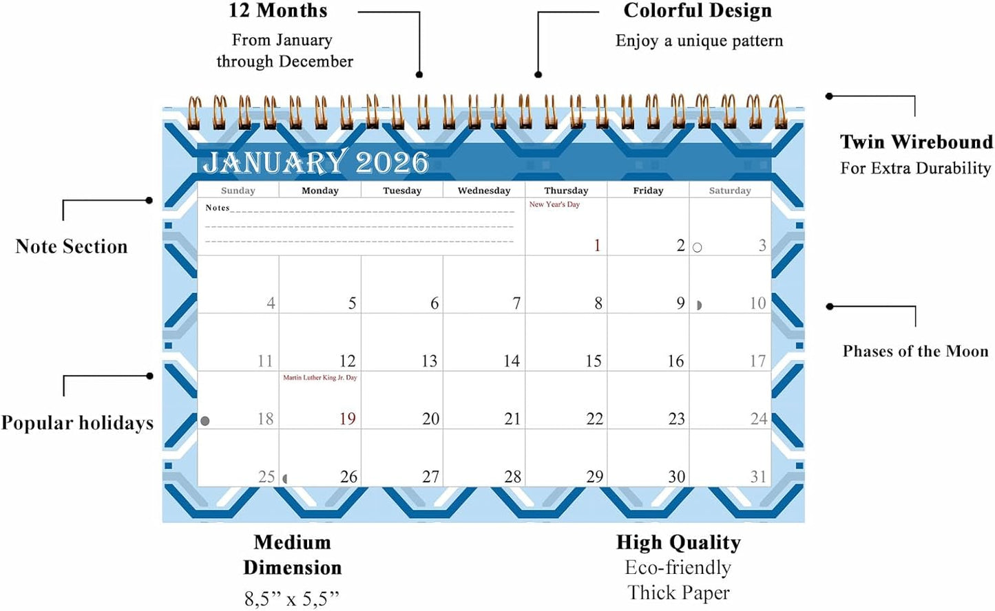 2026-12 Months Desk Calendar Desktop Planner with To-Do List & Notes 04