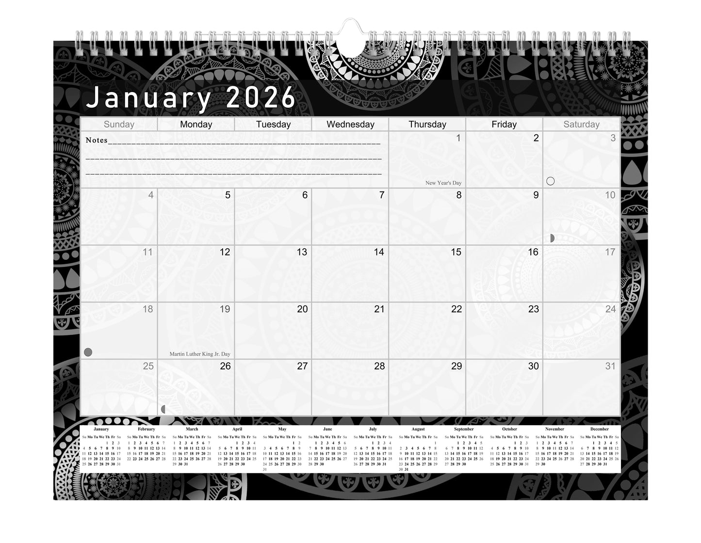 2025-2026 Monthly Spiral-Bound Wall/Desk Calendar - Desktop/Wall Blotter Calendar/Planner - (Edition B&W #012)