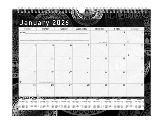 2025-2026 Monthly Spiral-Bound Wall/Desk Calendar - Desktop/Wall Blotter Calendar/Planner - (Edition B&W #012)