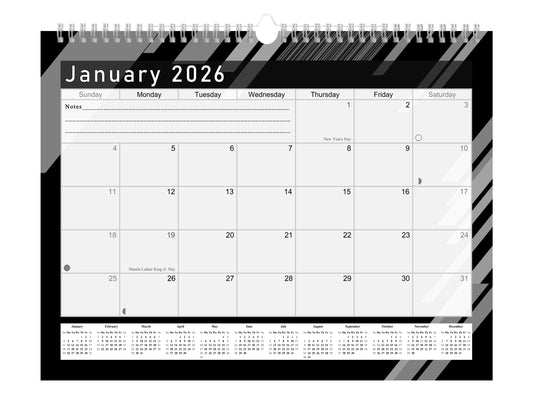 2025-2026 Monthly Spiral-Bound Wall/Desk Calendar - Desktop/Wall Blotter Calendar/Planner - (Edition B&W #013)