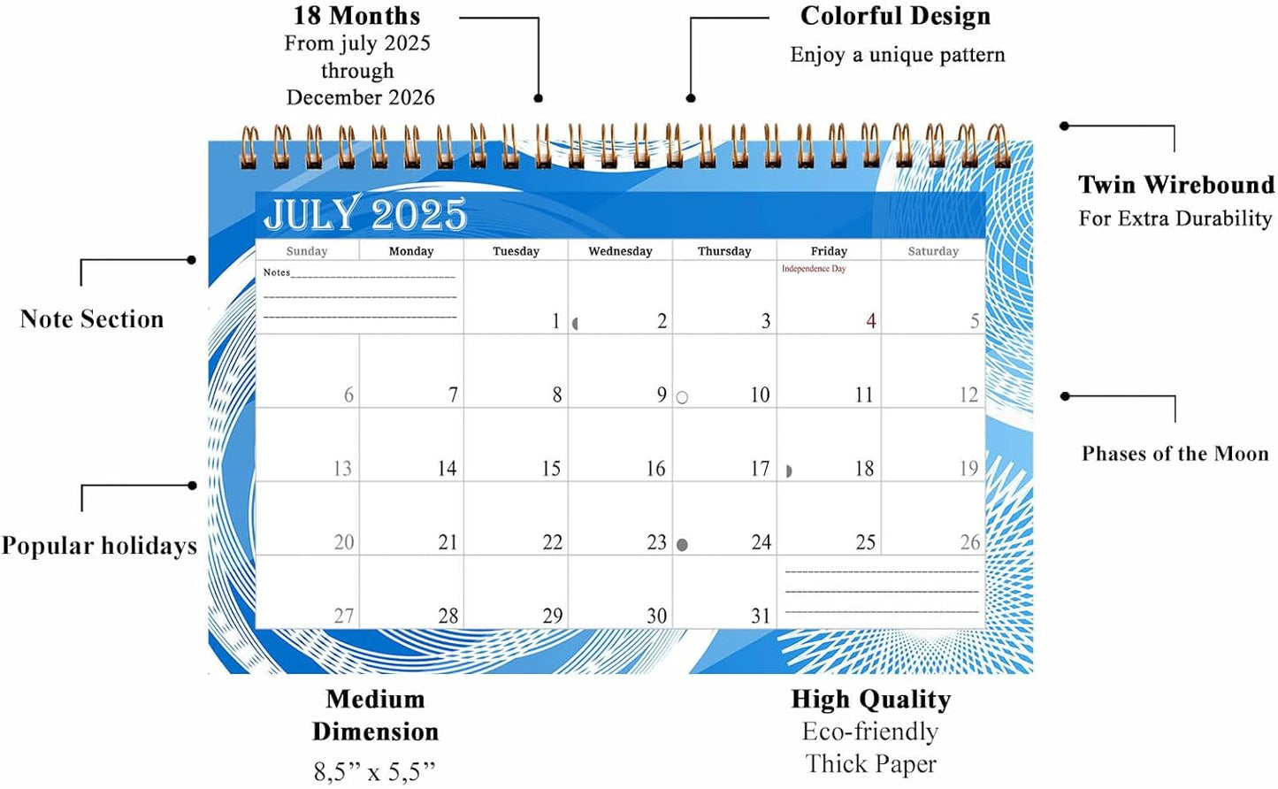 2025-2026 18 Months Standing Flip Desk Calendar Desktop Planner with To-Do List & Notes 02