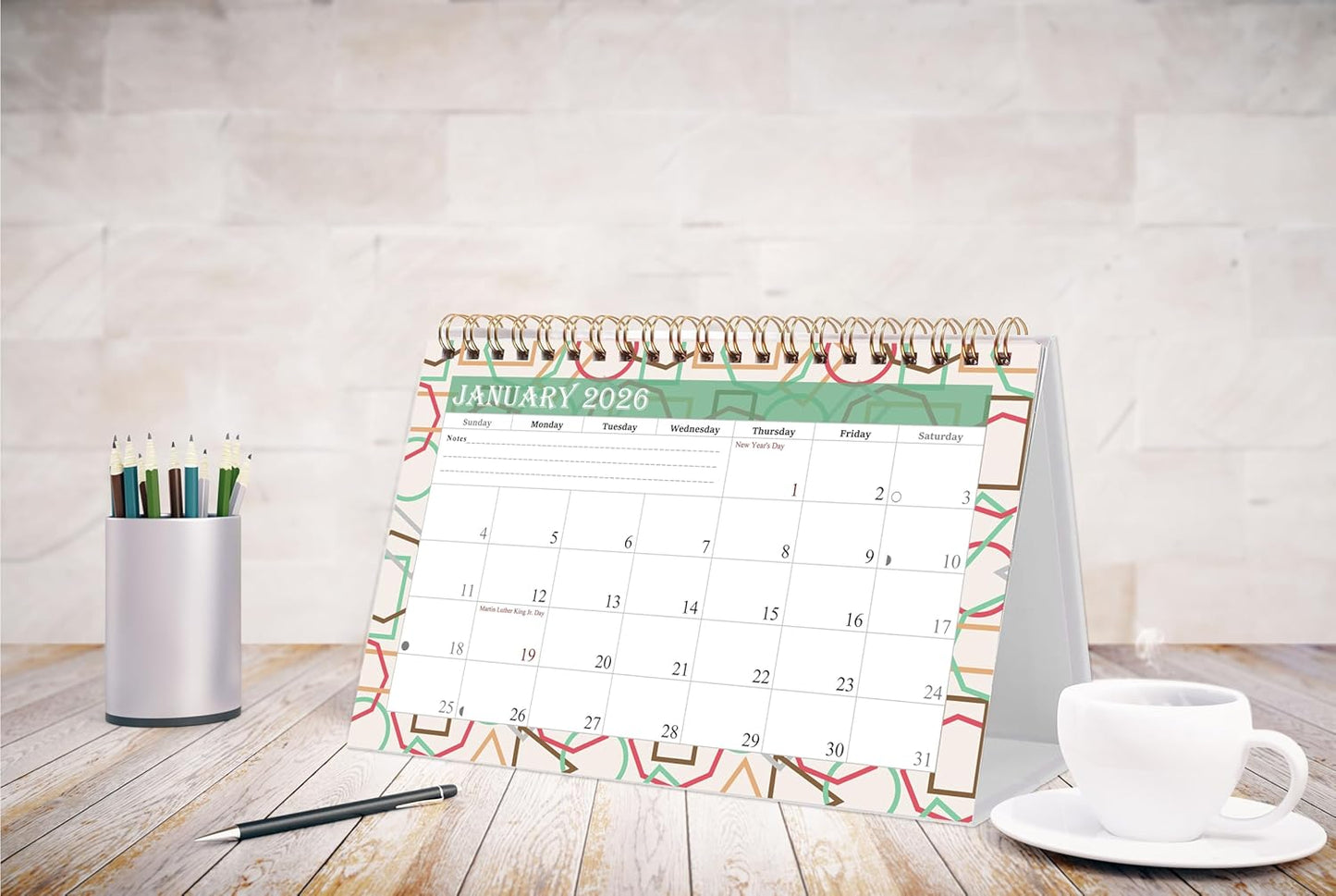 2026-12 Months Desk Calendar Desktop Planner with To-Do List & Notes 011