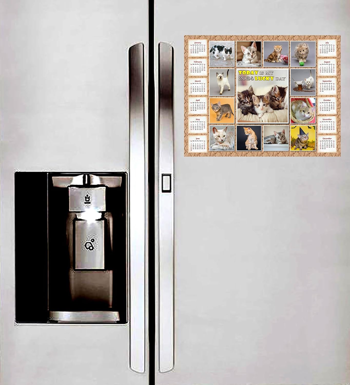 2024 Magnetic Calendar (Kittens) - Calendar Photo Collage Magnets - Today is my Lucky Day - (Fade, Tear, and Water Resistant)