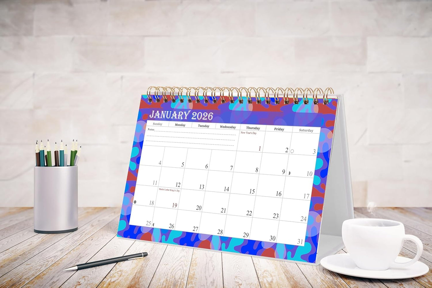 2026-12 Months Desk Calendar Desktop Planner with To-Do List & Notes 03