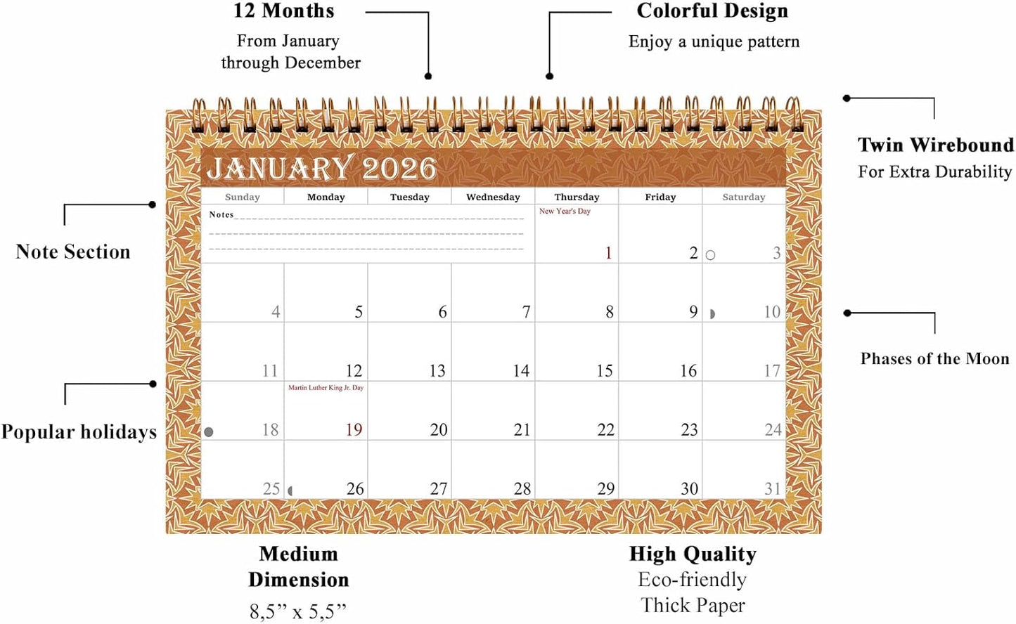 2026-12 Months Desk Calendar Desktop Planner with To-Do List & Notes 09