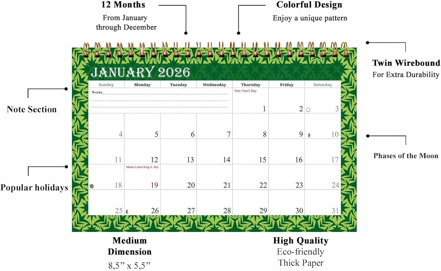 2026-12 Months Desk Calendar Desktop Planner with To-Do List & Notes 06