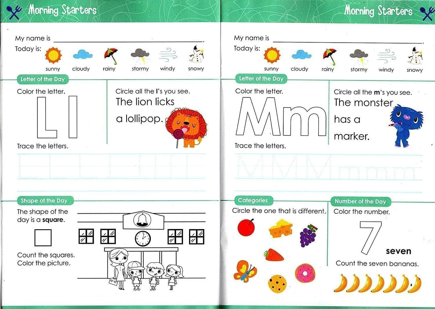 PRE-K & Kindergarten - Morning Starters Educational Workbooks -v19
