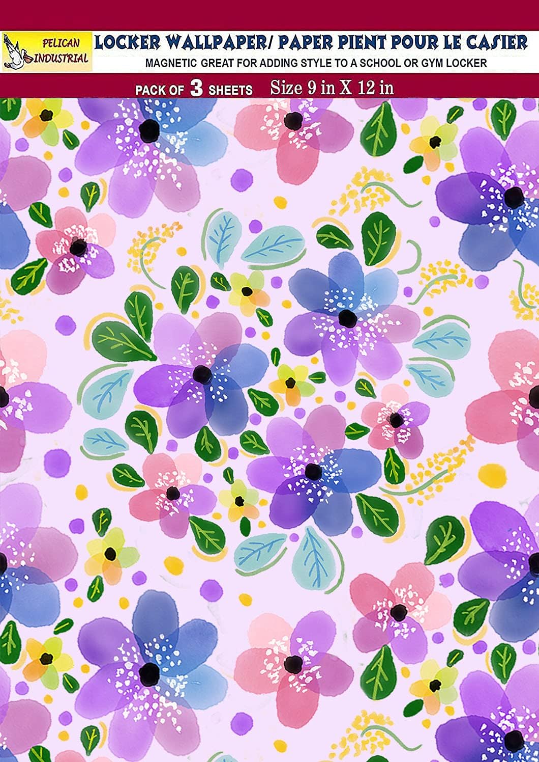 PELICAN INDUSTRIAL Wallpaper - Magnetic School Locker Wallpaper (Full Sheet Magnetic) - Flowers - Pack of 3 Sheets - vr18