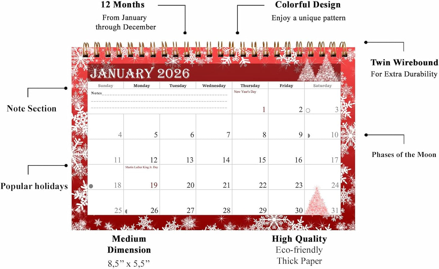 2026-12 Months Desk Calendar Desktop Planner with To-Do List & Notes 08