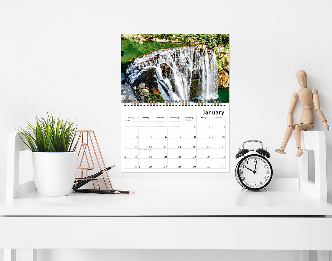 2026 Spiral-bound Wall Calendar (Waterfalls) - 12 Months Desktop/Wall Calendar/Planner