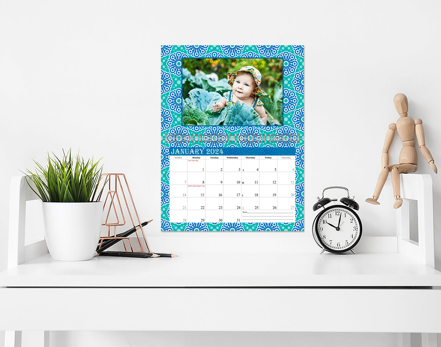 2024 Photo Frame Wall Spiral-bound Calendar (Add Your Own Photos) - 12 Months Desktop/Wall Calendar/Planner - (Edition #15)