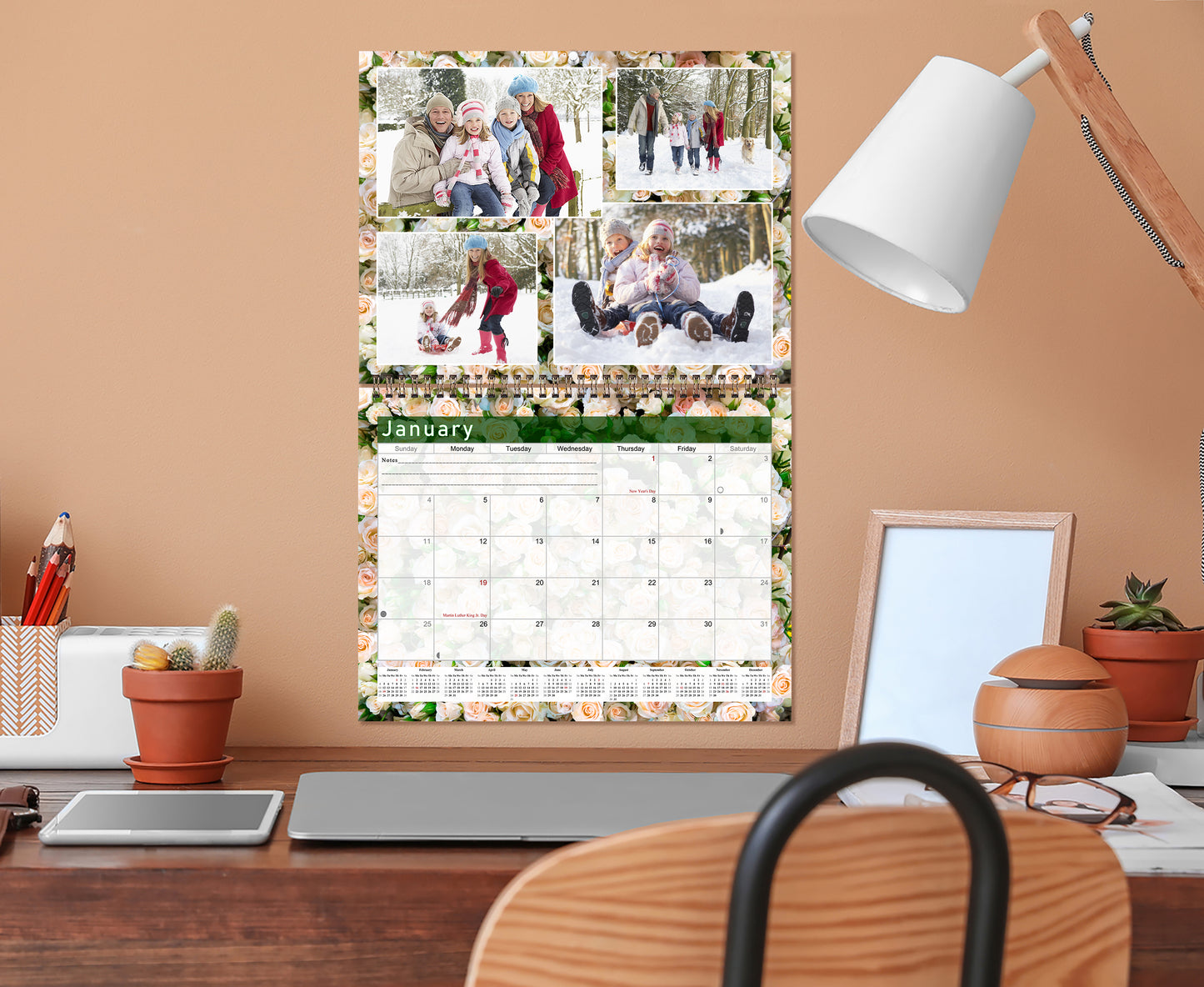 2026 Scrapbook Wall Calendar Spiral-bound (Add Your Own Photos) - 12 Months Desktop #012