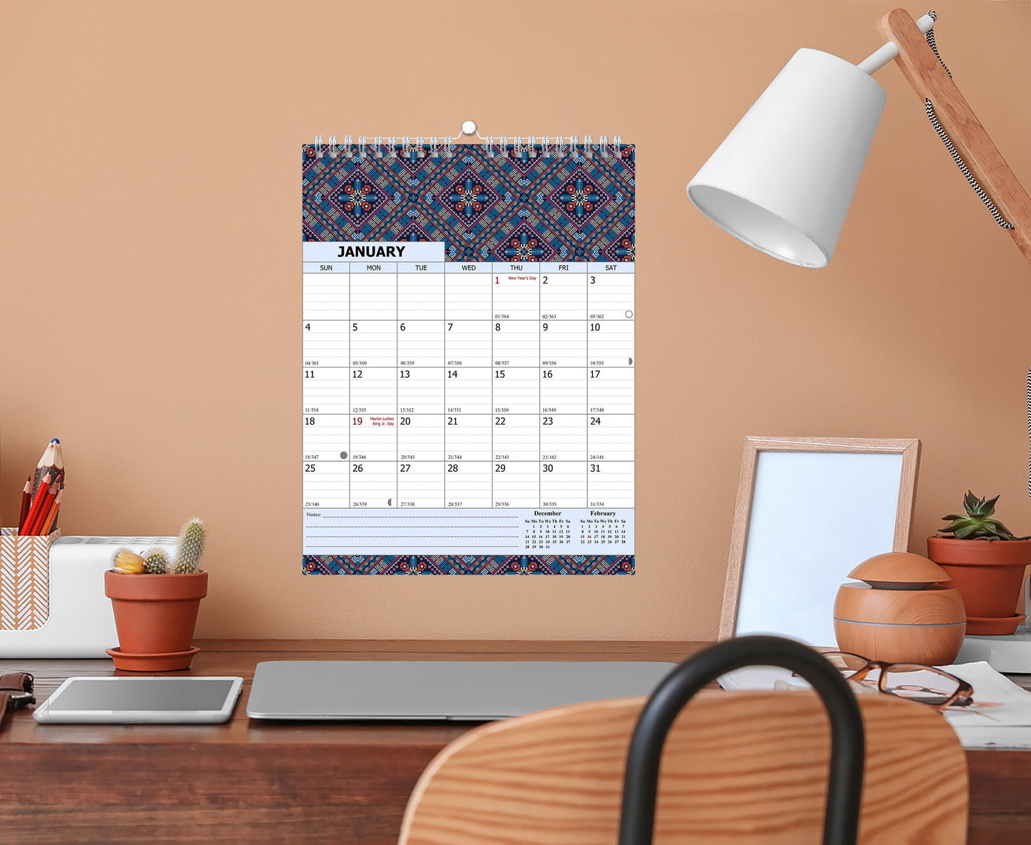 2026 Wall Calendar Spiral-Bound Twin-Wire Binding - 12 Months 18