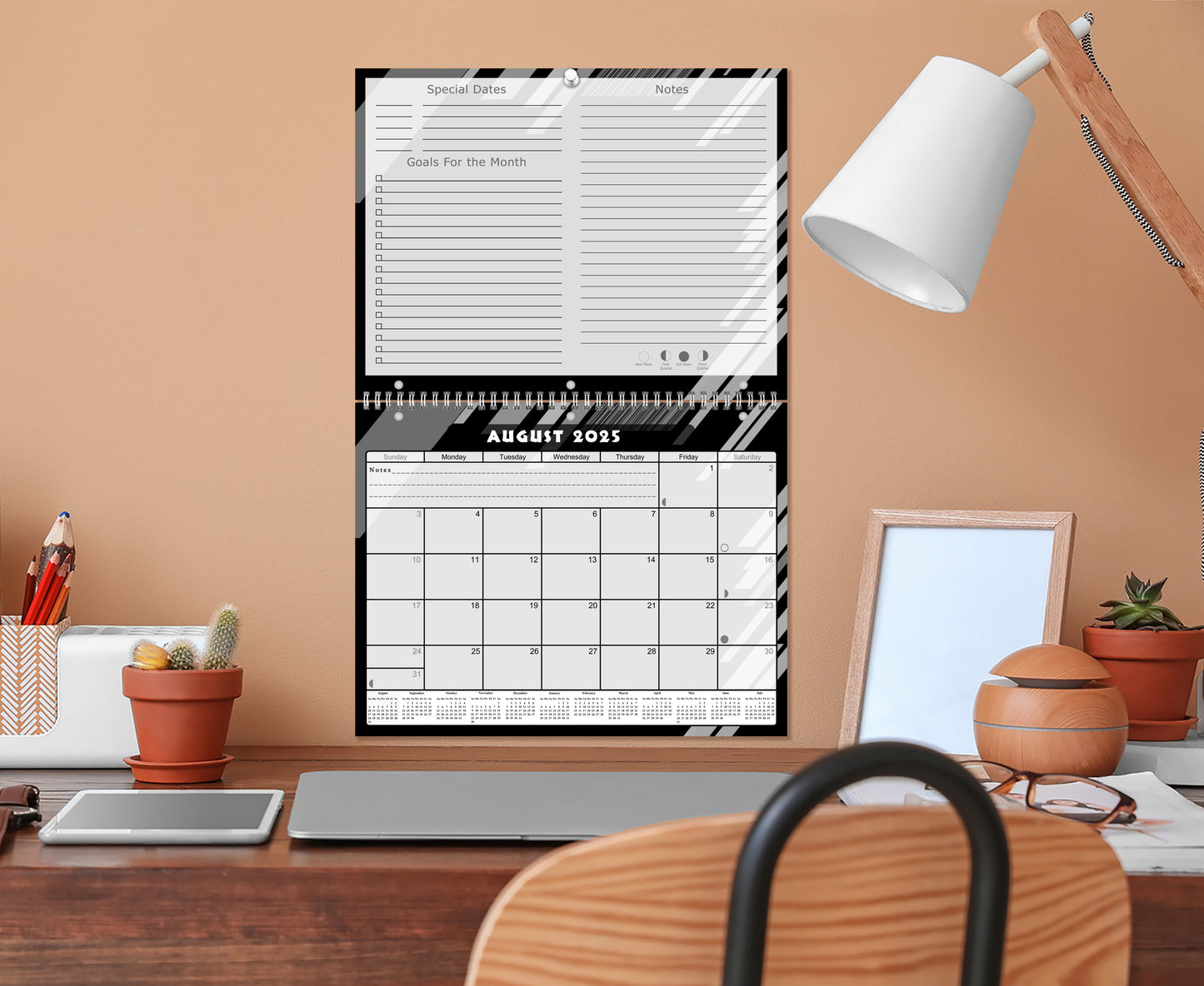 2025 - 2026 Academic Year 12 Months Student Calendar 3-Ring Binder - Black&White - (Edition #012)
