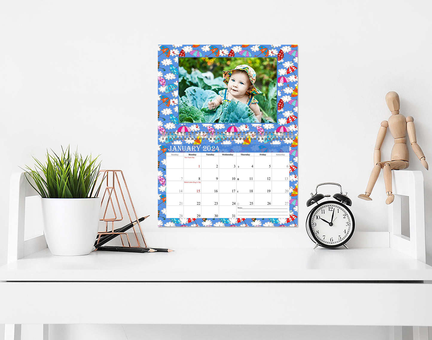 2024 Photo Frame Wall Spiral-bound Calendar (Add Your Own Photos) - 12 Months Desktop/Wall Calendar/Planner - (Edition #14)