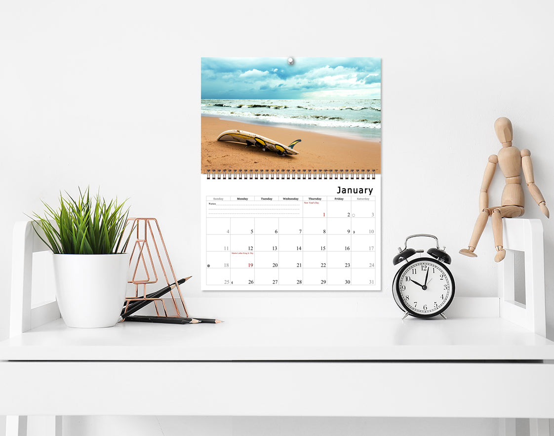 2026 Spiral-bound Wall Calendar (Beaches) - 12 Months Desktop/Wall Calendar/Planner