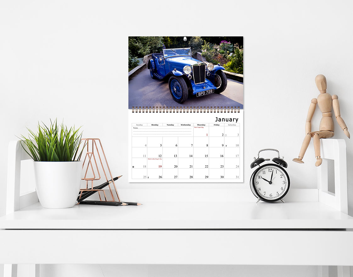 2026 Spiral-bound Wall Calendar (Classic Cars) - 12 Months Desktop/Wall Calendar/Planner