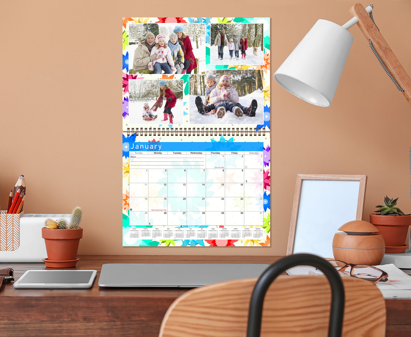 2026 Scrapbook Wall Calendar Spiral-bound (Add Your Own Photos) - 12 Months Desktop #01