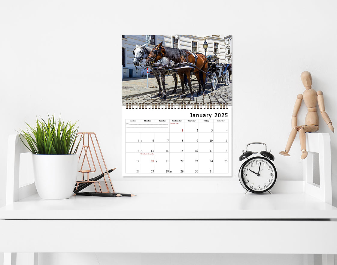 2025 Spiral-bound Wall Calendar (Horses) - 12 Months Desktop/Wall Calendar/Planner