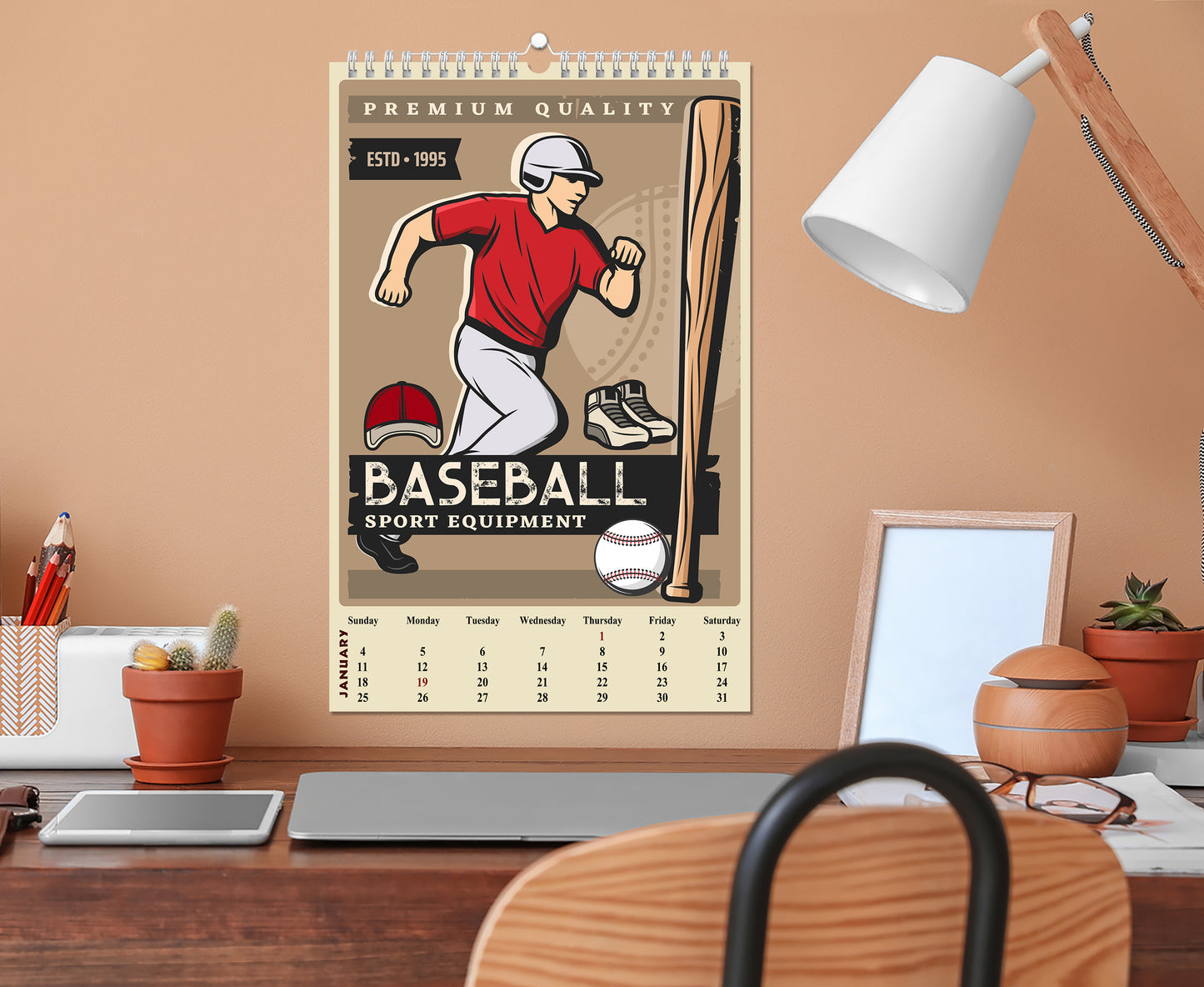 2027 Wall Oversized Art Poster Calendar Spiral-bound Twin-Wire Binding- Baseball