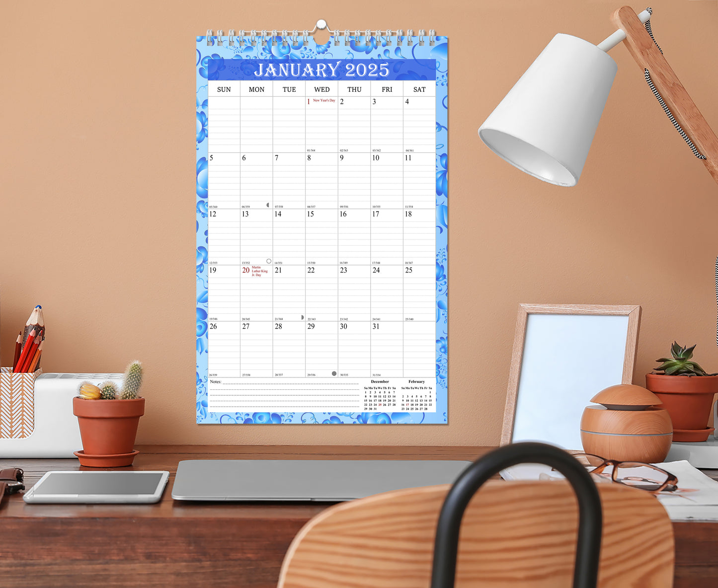 2025 Wall Calendar Spiral-Bound Twin-Wire Binding - 12 Months 15
