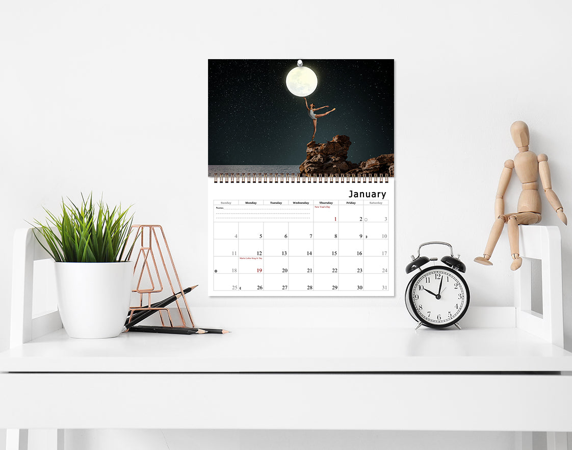 2026 Spiral-bound Wall Calendar (Moons) - 12 Months Desktop/Wall Calendar/Planner