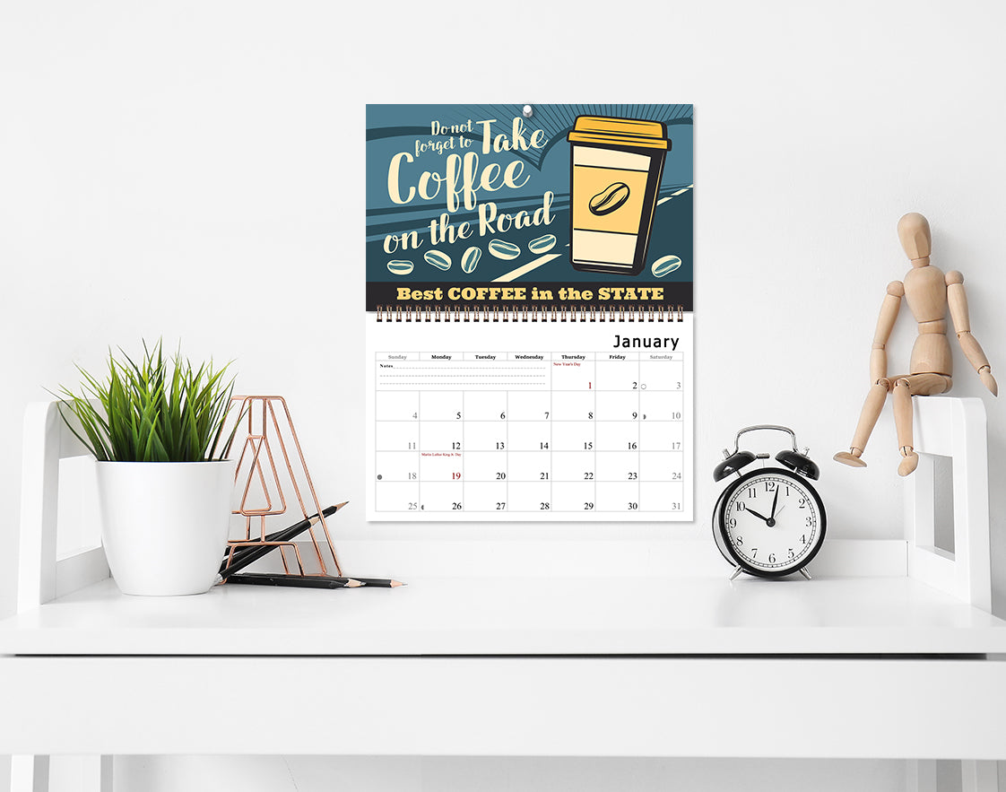 2026 Spiral-bound Wall Calendar (Coffee) - 12 Months Desktop/Wall Calendar/Planner