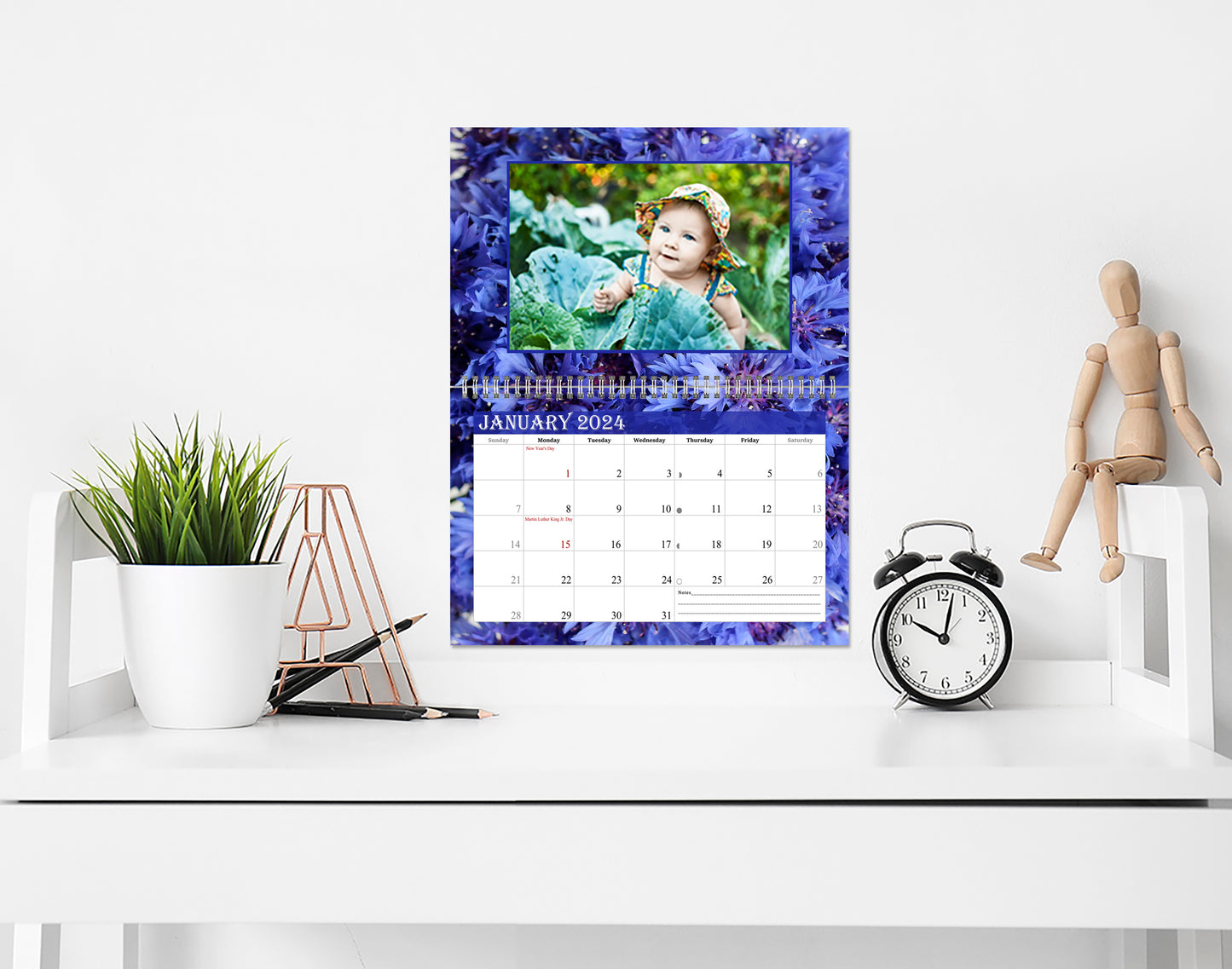 2024 Photo Frame Wall Spiral-bound Calendar (Add Your Own Photos) - 12 Months Desktop/Wall Calendar/Planner - (Edition #13)