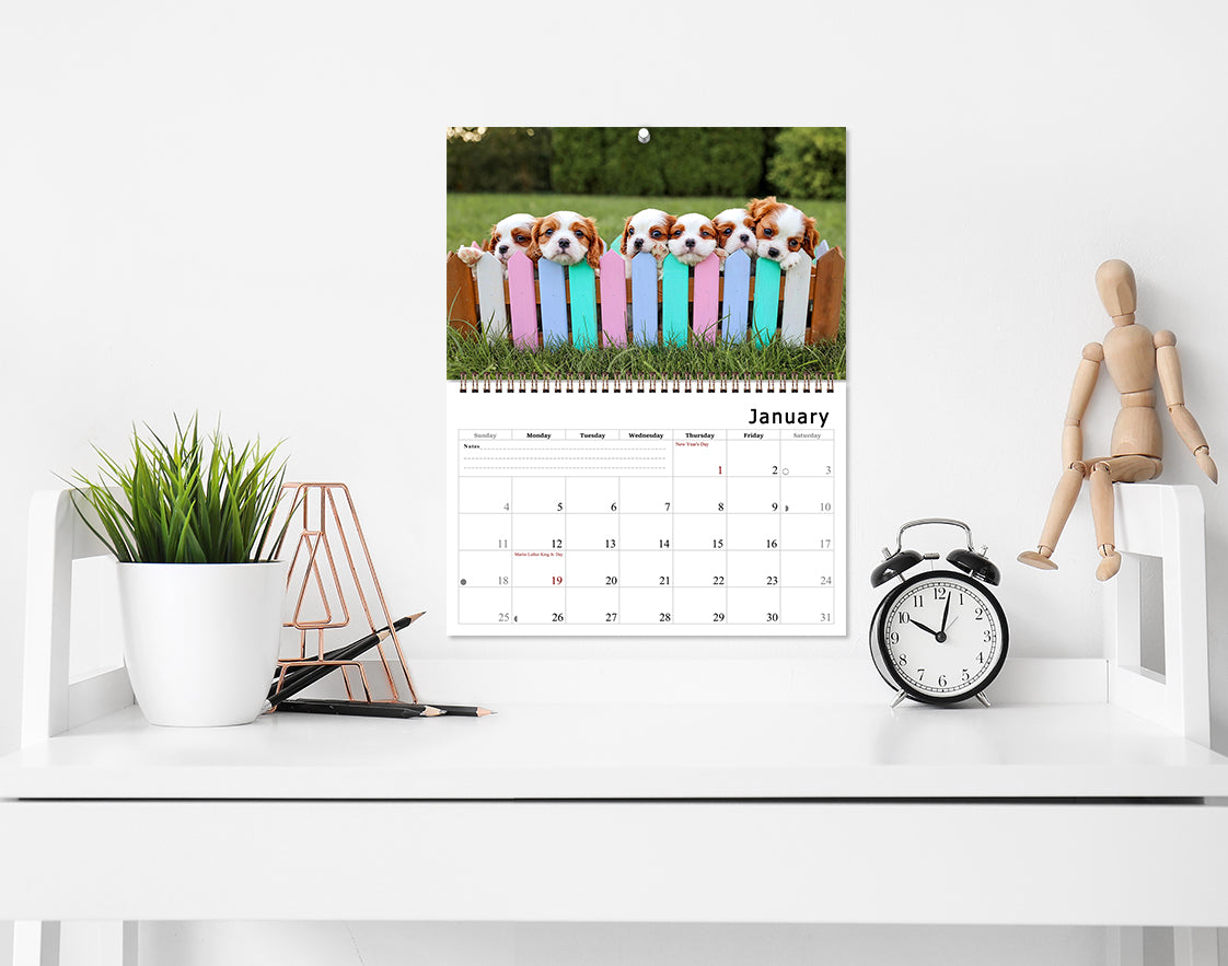2026 Spiral-bound Wall Calendar (Puppies) - 12 Months Desktop/Wall Calendar/Planner