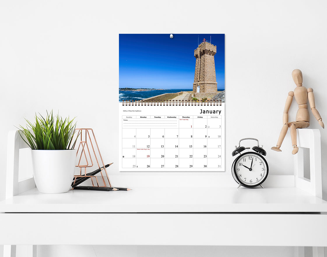 2026 Spiral-bound Wall Calendar (Lighthouses) - 12 Months Desktop/Wall Calendar/Planner