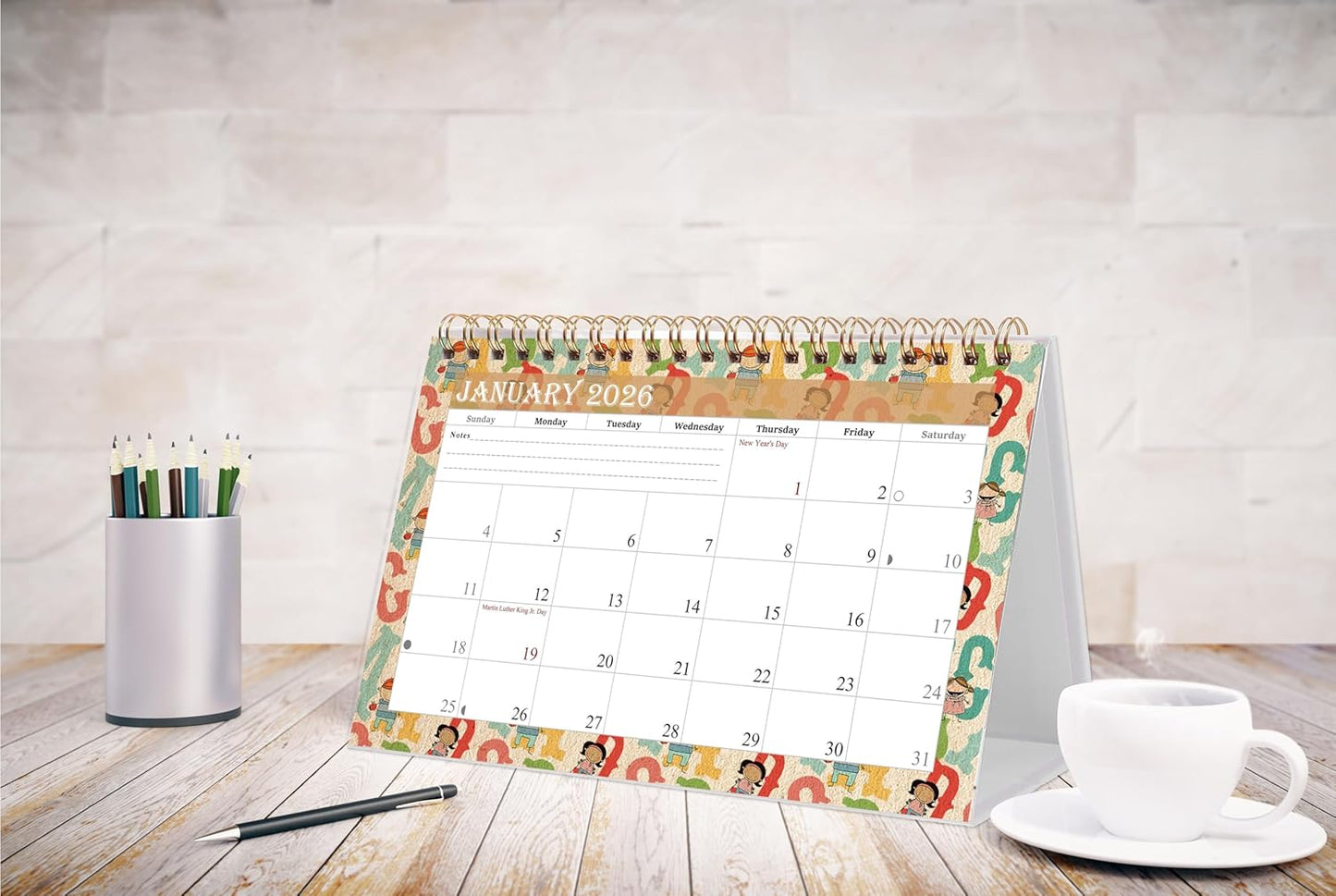 2026-12 Months Desk Calendar Desktop Planner with To-Do List & Notes 010