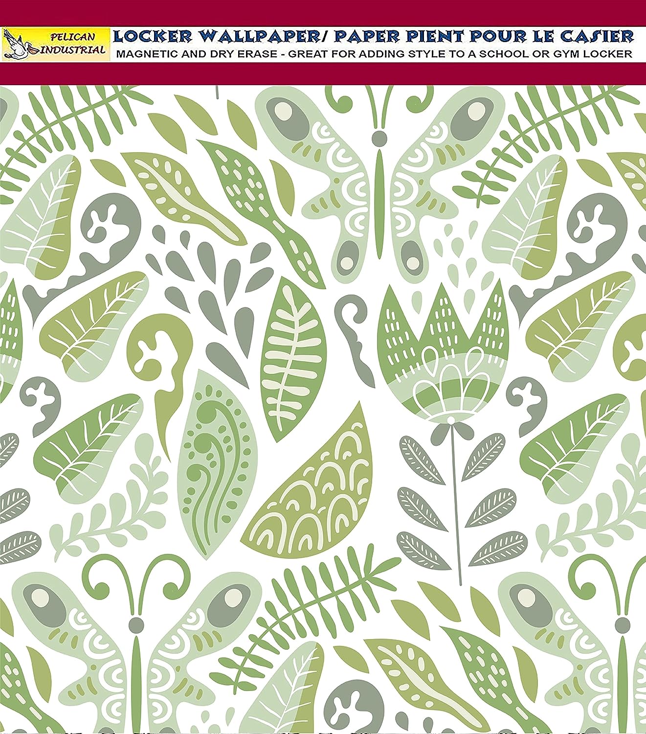 PELICAN INDUSTRIAL Deluxe School Locker Magnetic Wallpaper (Full Sheet Magnetic) - Full Cover Standard Half Lockers Pack of 12 Sheets - (Green Leaves vr44)