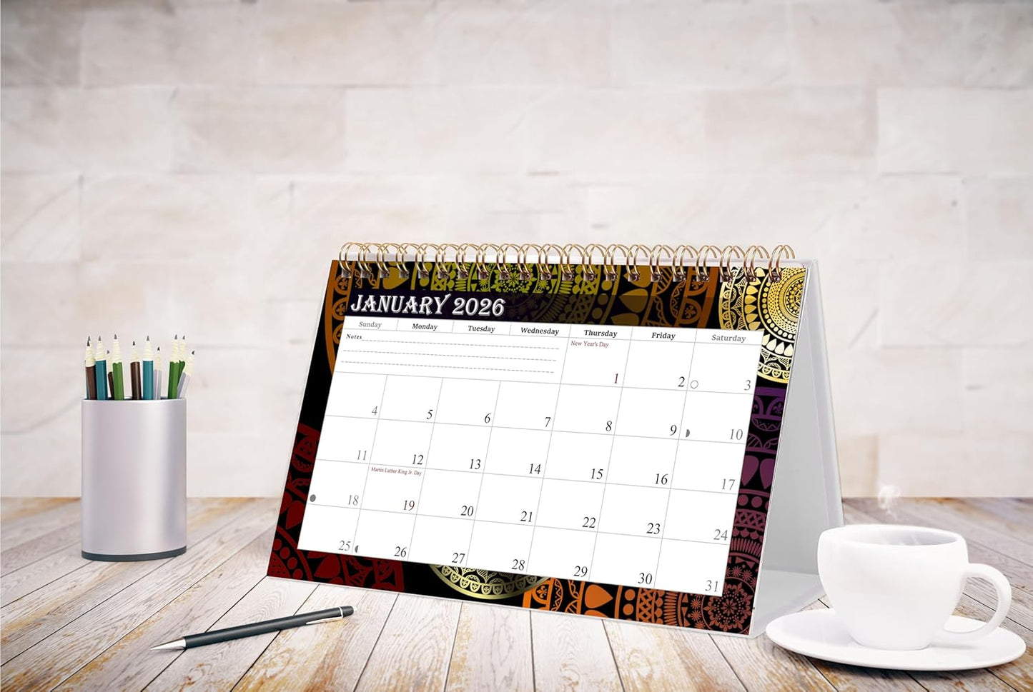 2026-12 Months Desk Calendar Desktop Planner with To-Do List & Notes 016