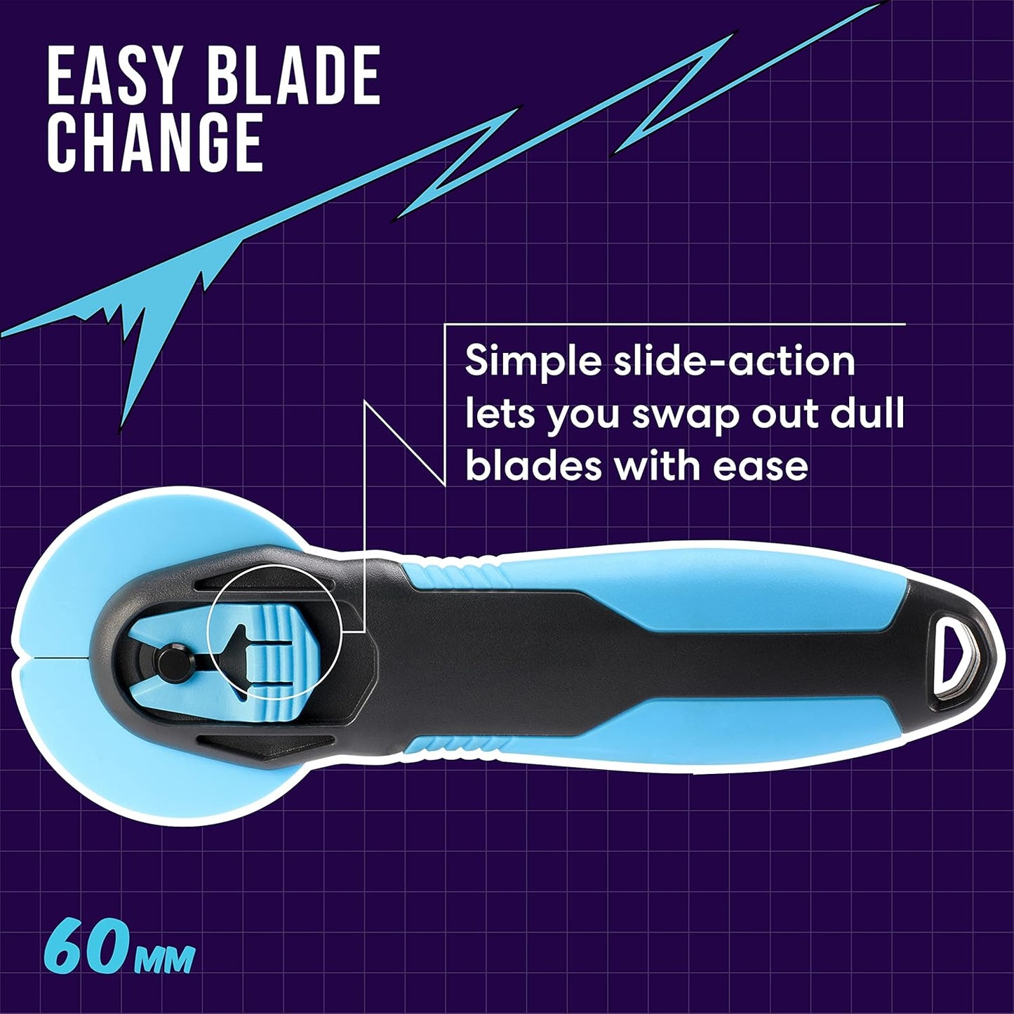 Zoid 60mm Rotary Cutter with Grip, Fabric Cutter Wheel, Rotary Cutter Blade