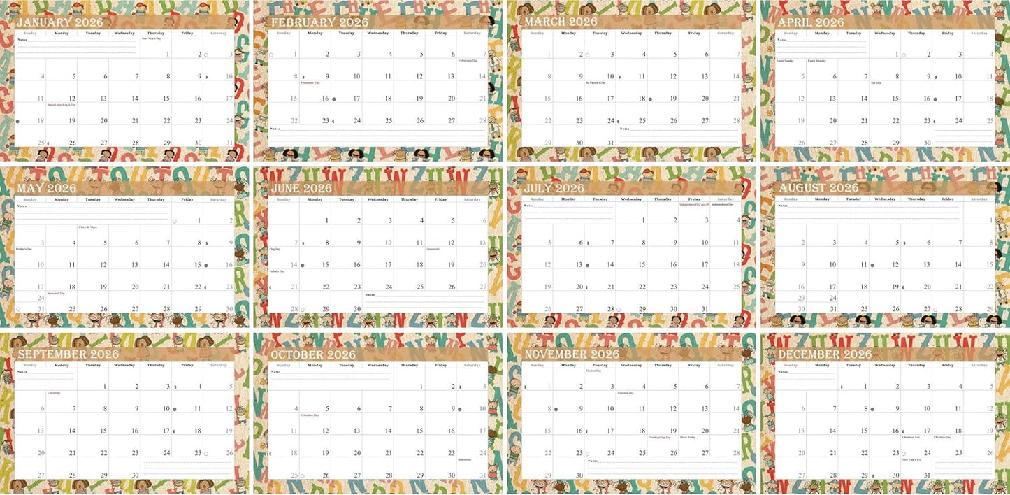 2026-12 Months Desk Calendar Desktop Planner with To-Do List & Notes 010