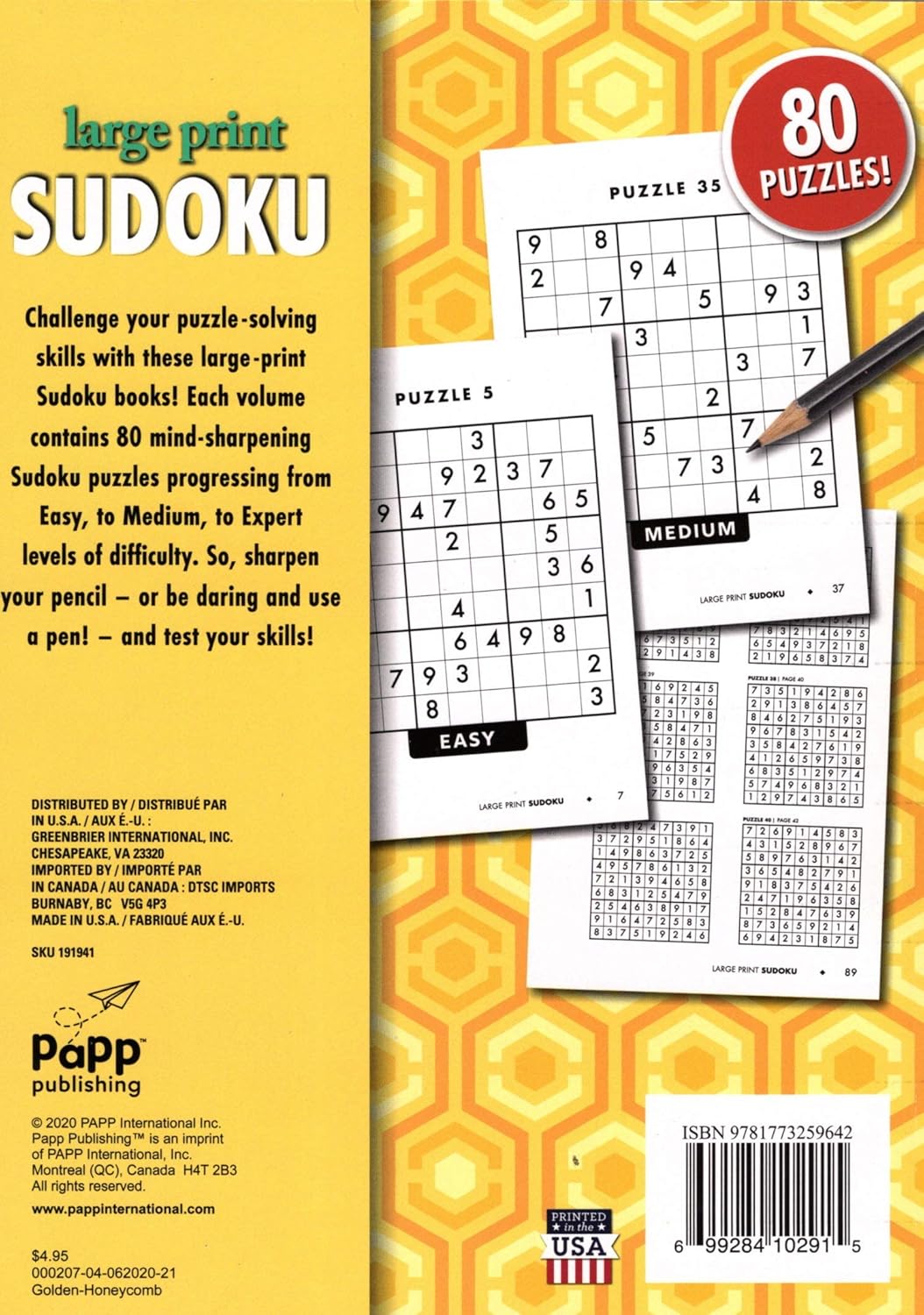 Large Print Sudoku Puzzle - Easy - Medium - Expert - Vol. 20 - 21 (Set of 2)