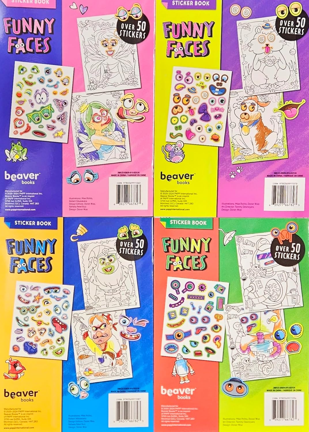 Funny Faces Sticker & Coloring Book with 50 Stickers 4-Pack (Assorted)
