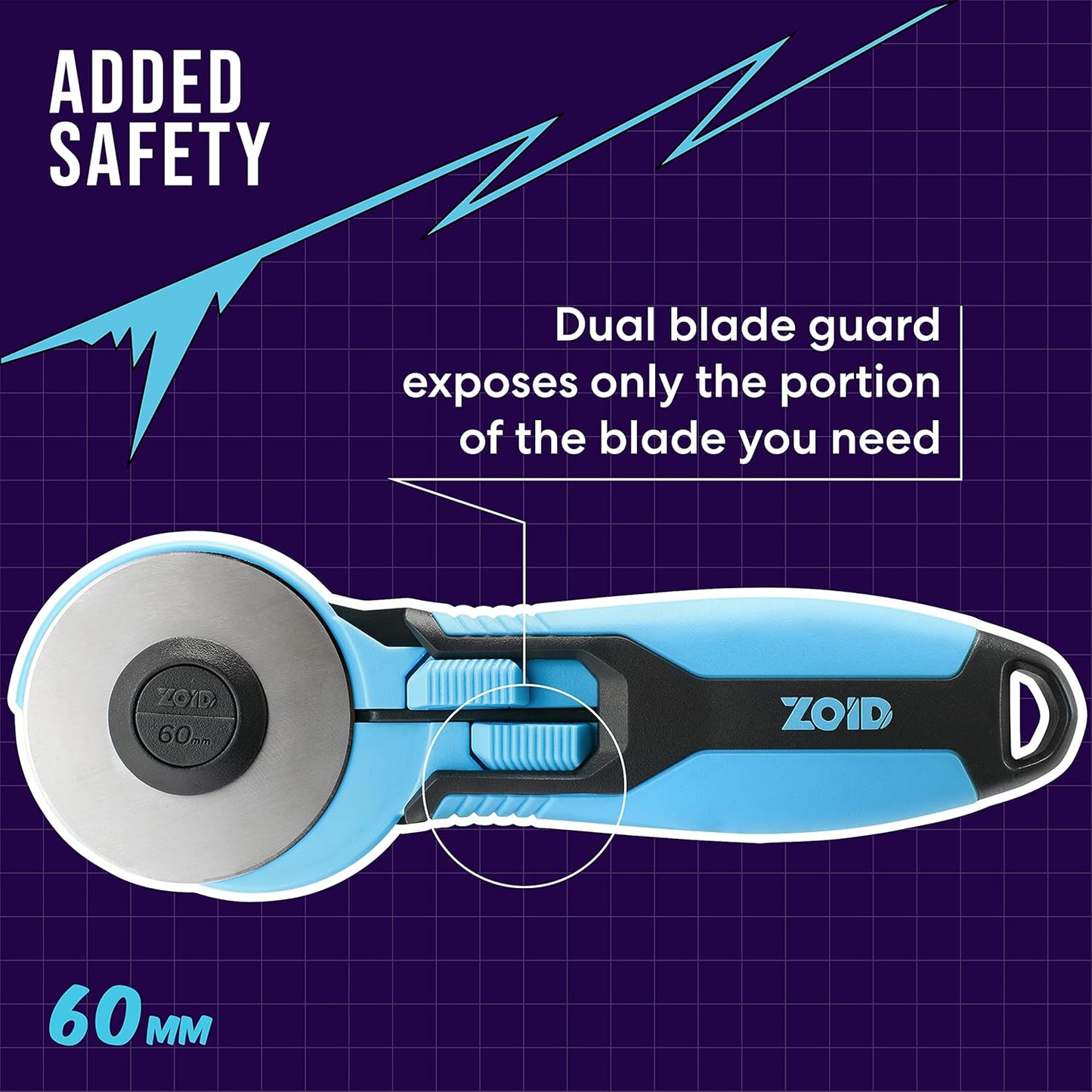 Zoid 60mm Rotary Cutter with Grip, Fabric Cutter Wheel, Rotary Cutter Blade