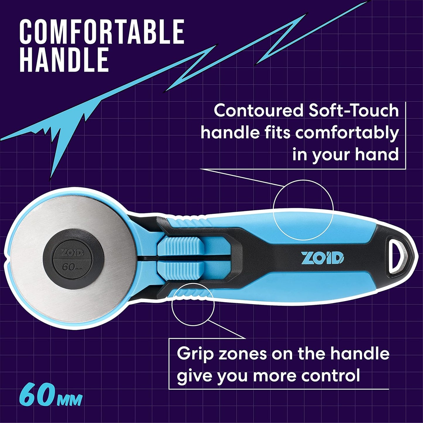 Zoid 60mm Rotary Cutter with Grip, Fabric Cutter Wheel, Rotary Cutter Blade
