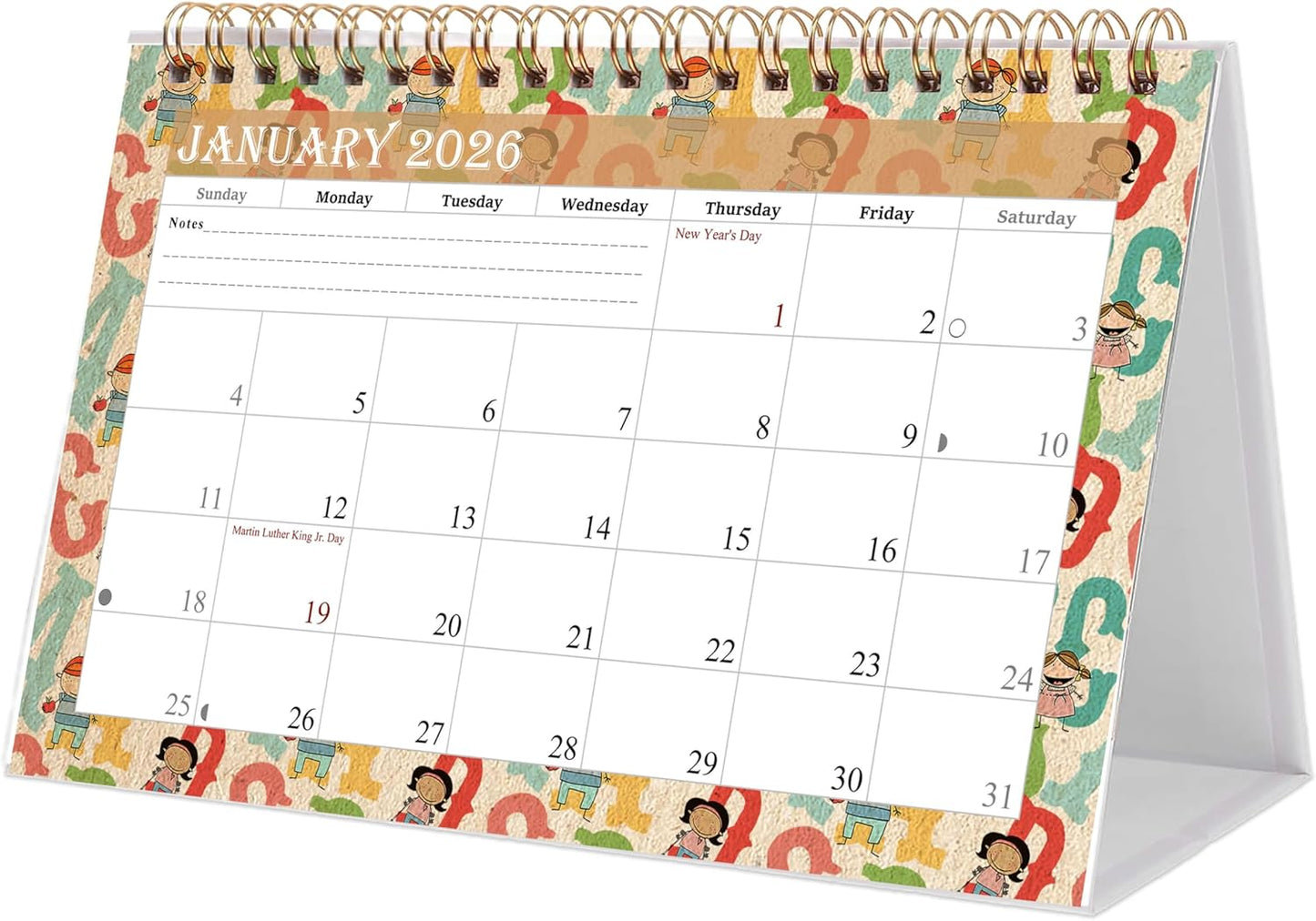 2026-12 Months Desk Calendar Desktop Planner with To-Do List & Notes 010