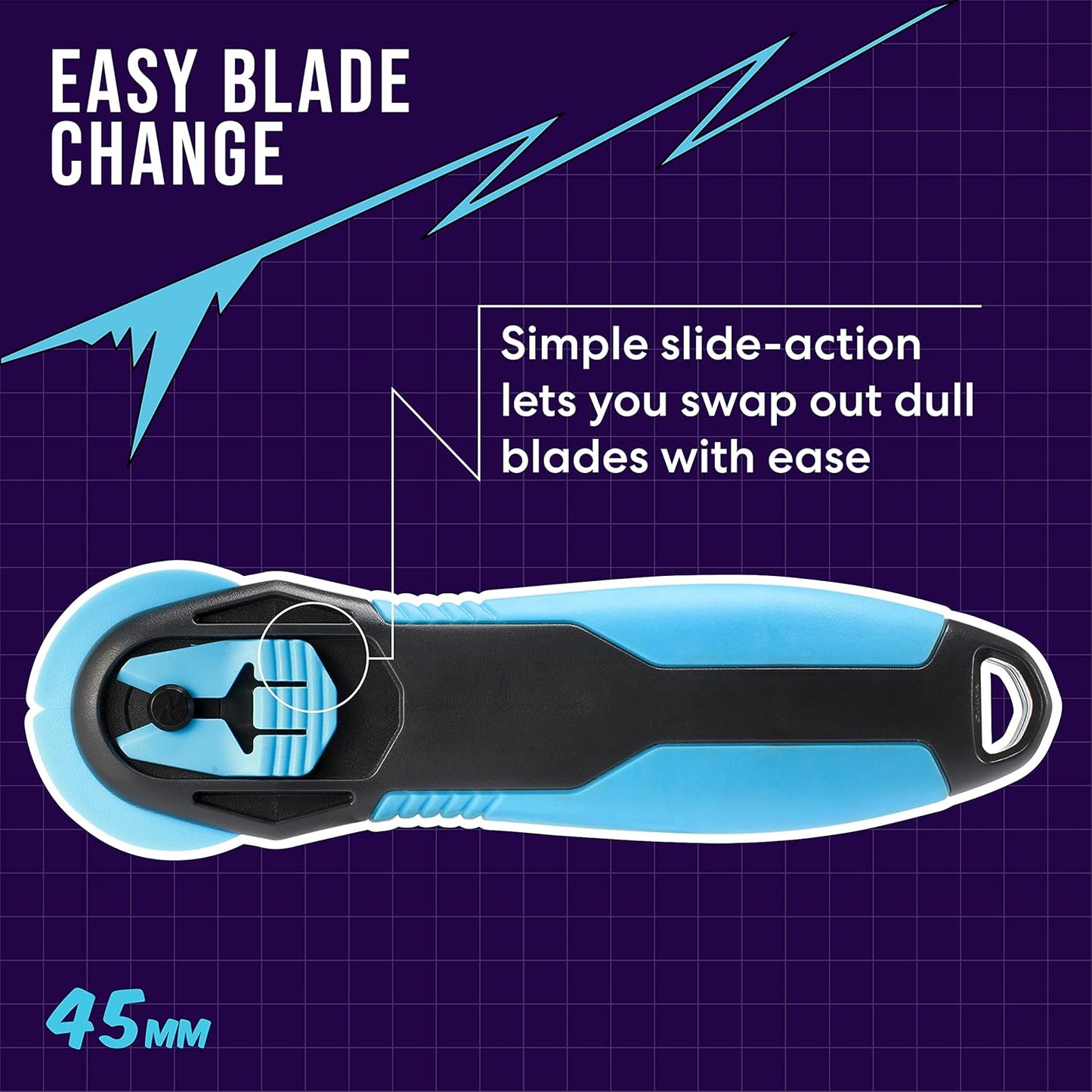 Zoid 45mm Rotary Cutter with Grip, Fabric Cutter Wheel, Rotary Cutter Blade