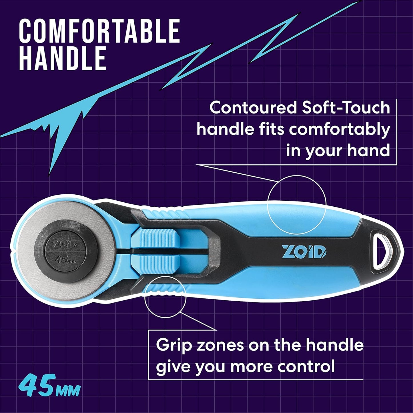 Zoid 45mm Rotary Cutter with Grip, Fabric Cutter Wheel, Rotary Cutter Blade