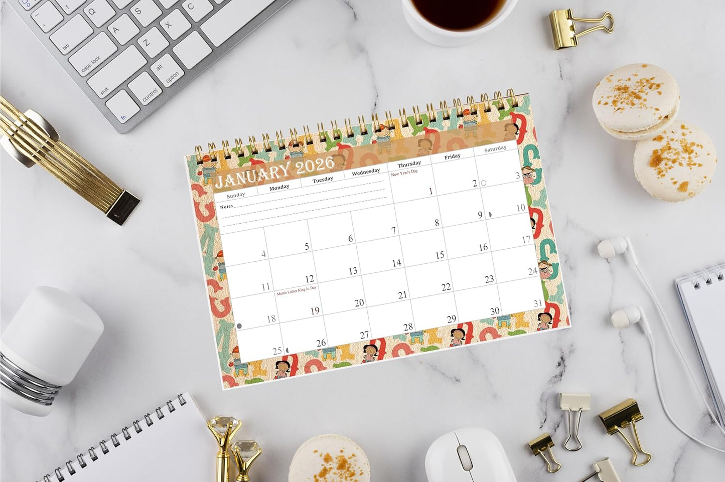 2026-12 Months Desk Calendar Desktop Planner with To-Do List & Notes 010