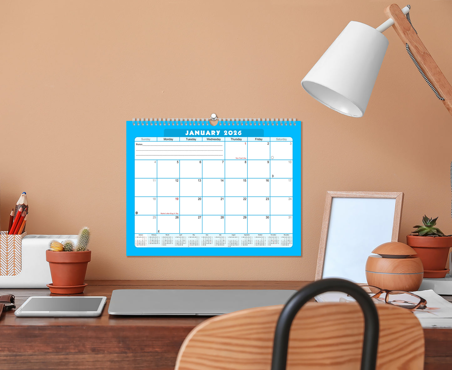 2025-2026 Monthly Spiral-Bound Wall / Desk Calendar - Desktop / Wall Blotter Calendar / Planner - (Edition #07)