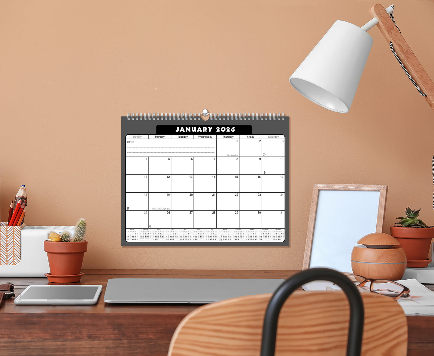 2025-2026 Monthly Spiral-Bound Wall / Desk Calendar - Desktop / Wall Blotter Calendar / Planner - (Edition #31)