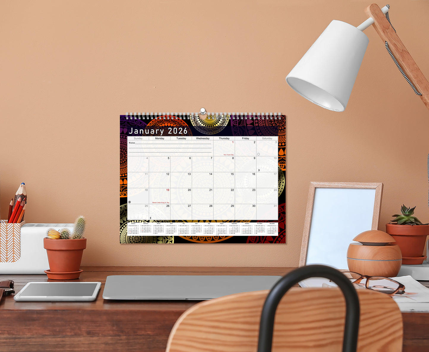 2025-2026 Monthly Spiral-Bound Wall / Desk Calendar - Desktop / Wall Blotter Calendar / Planner - (Edition #12)