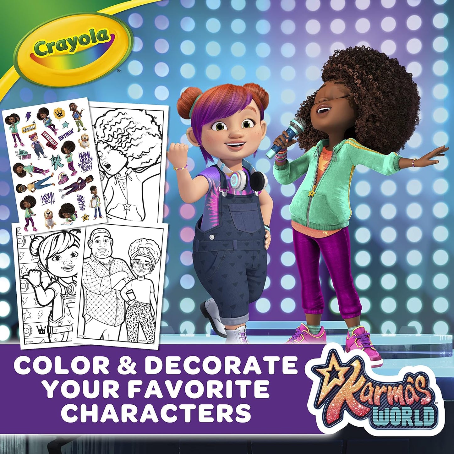 Crayola Karma's World Coloring Book, Stickers Included, Gift for Girls & Boys