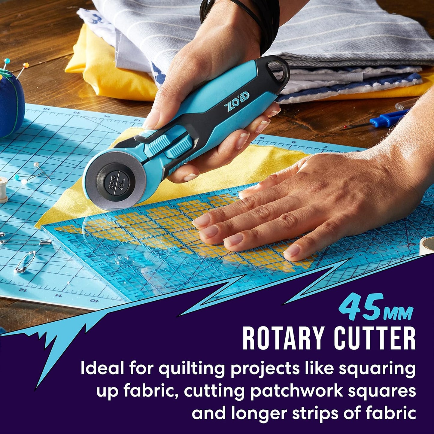Zoid 45mm Rotary Cutter with Grip, Fabric Cutter Wheel, Rotary Cutter Blade