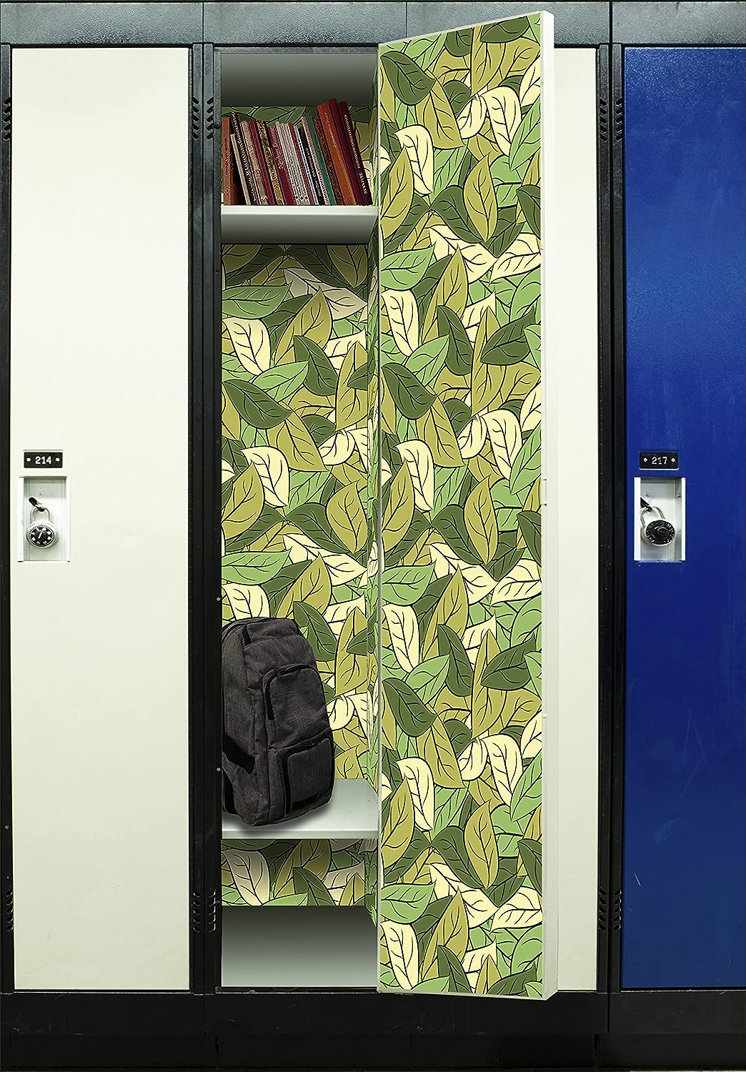 PELICAN INDUSTRIAL Deluxe School Locker Magnetic Wallpaper (Full Sheet Magnetic) - Full Cover Standard Half Lockers - Trimmable, Easy Install, Remove & Reuse - Pack of 12 Sheets - (Green Leaves vr51)